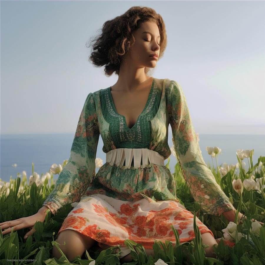 Serene woman meditating in nature, symbolizing Ginger-U's FSIAD wellness and empowerment program.
